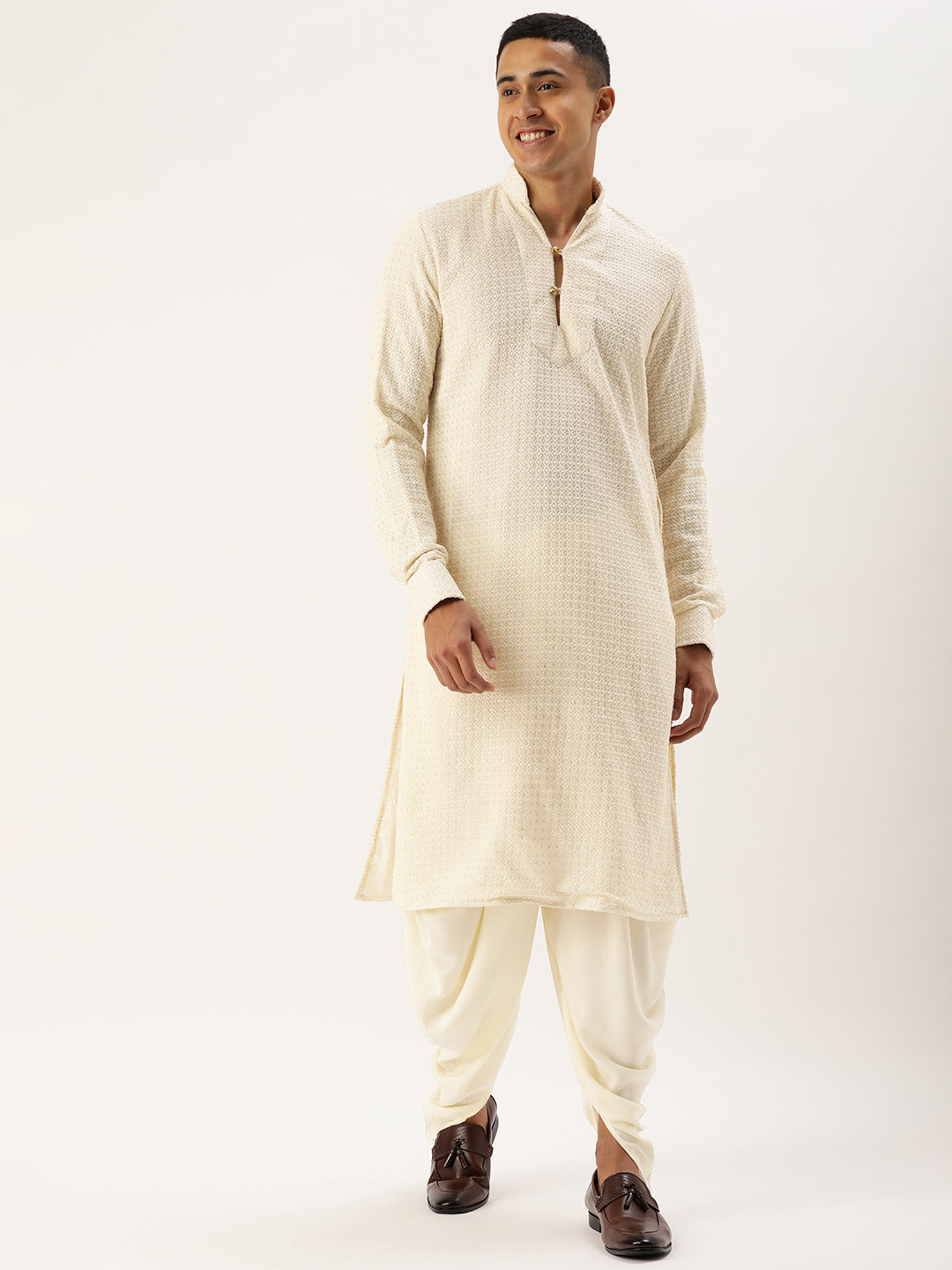 cbazaar Men Floral Embroidered Regular Kurta with Dhoti Pants