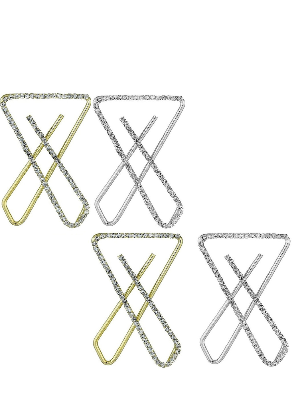 VAMA 4 Pcs Silver Gold Plated Clip On Stone Safety Saree Pleats Pin Brooch