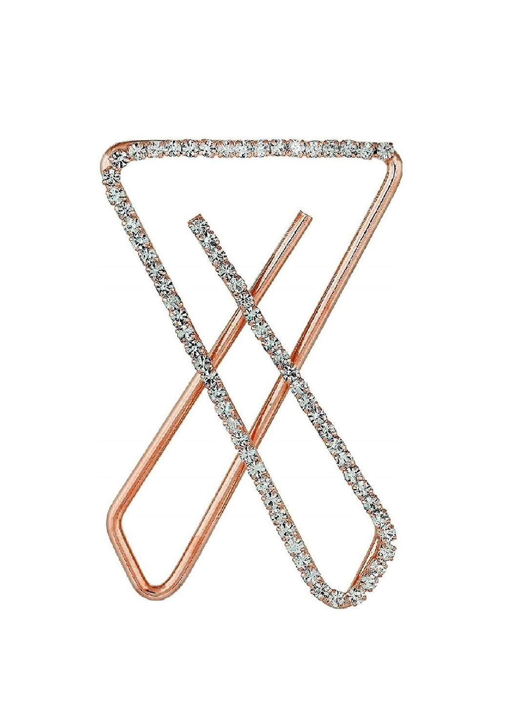 VAMA Rose Gold Plated Clip On Stone Safety Saree Pleats Pin Brooch