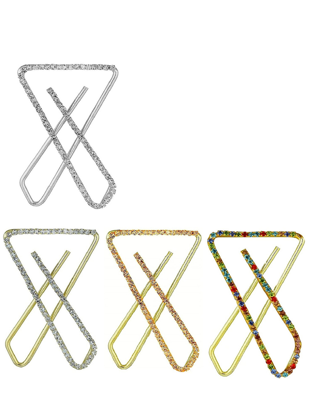 VAMA Women 4 Pcs Gold Plated Multicolor Rhinestone Clip On Saree Pin Brooch