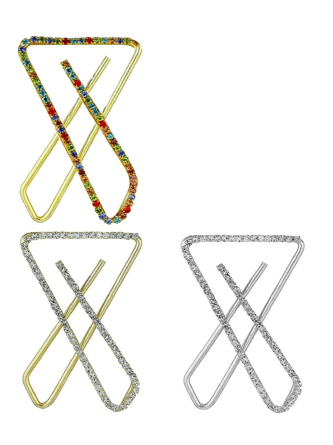 VAMA Women 3 Pcs Gold Plated Clip On Saree Pin Brooch