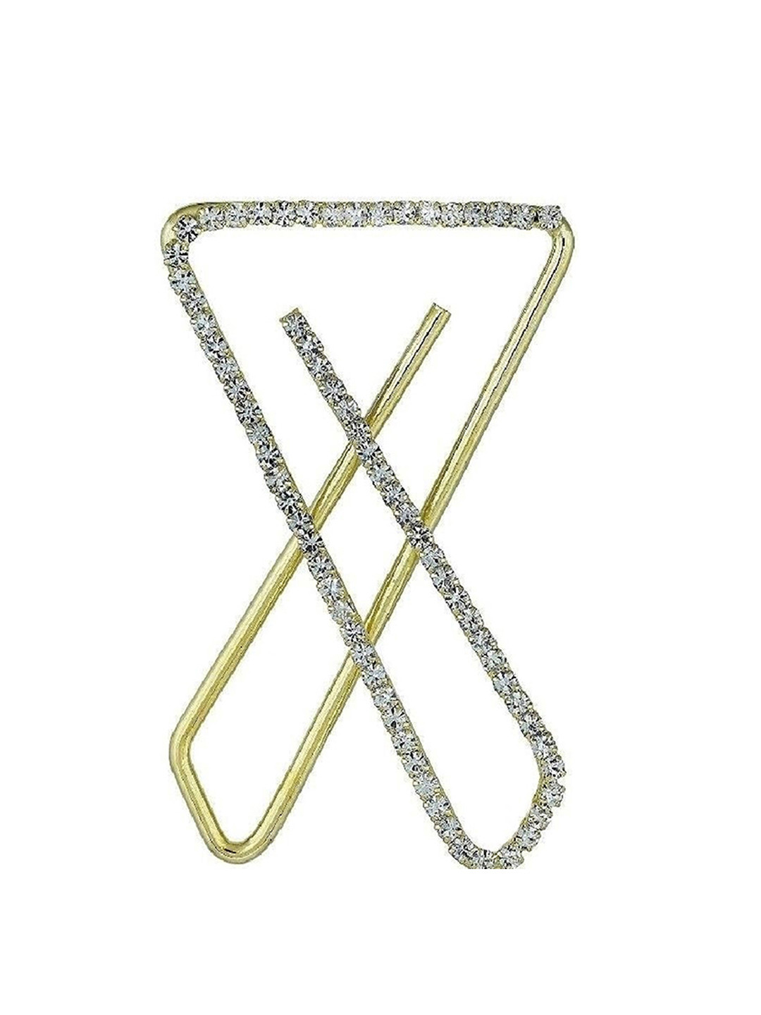 VAMA Women Gold Plated Clip On Stone X Shape Safety Saree Pallu Pleats Brooch Pin