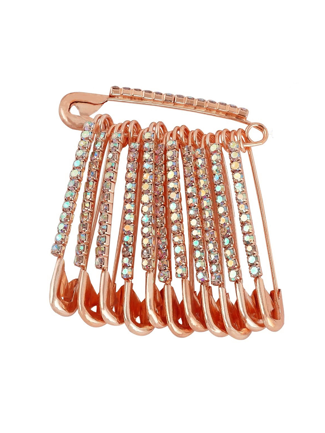 VAMA 12 Pcs Women Rose Gold Plated Rhinestone Safety Saree Dress Pleats Brooch Pin