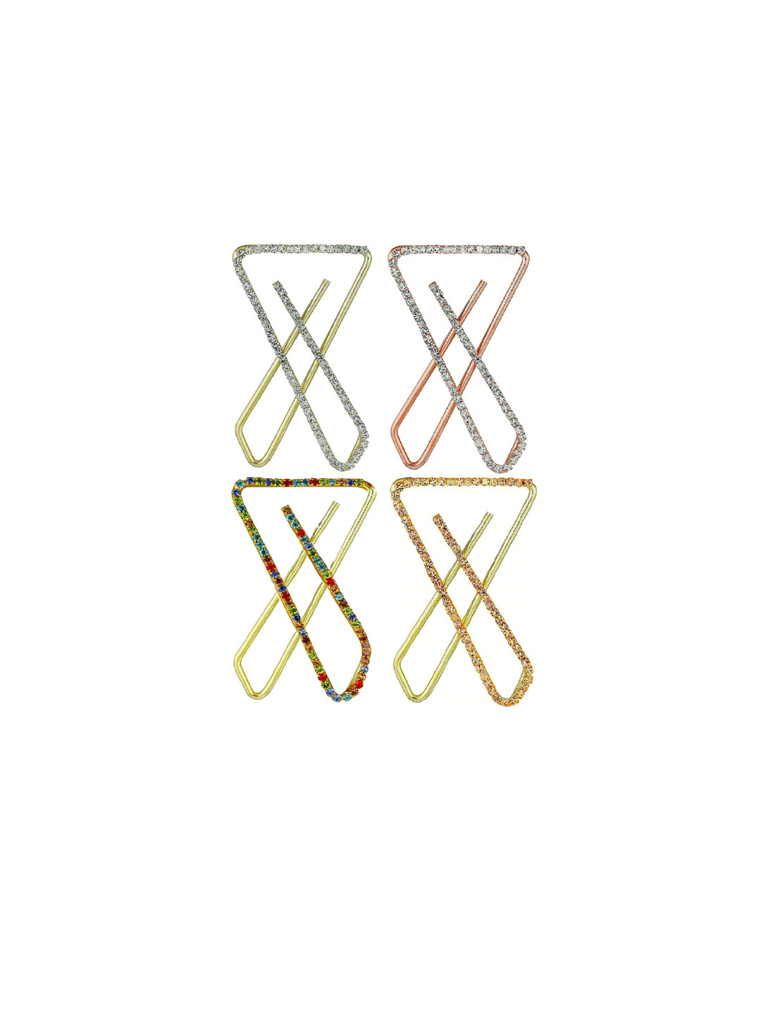 VAMA Women 4 Pcs Gold Plated Multicolor Clip On Stone Safety Saree Pleats Pin Brooch