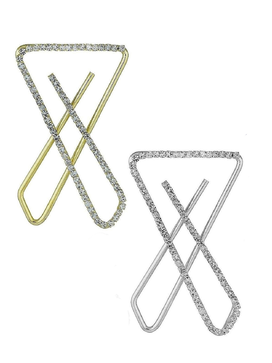 VAMA Women 2 Pcs Silver Gold Plated Clip On Saree Pin Brooch