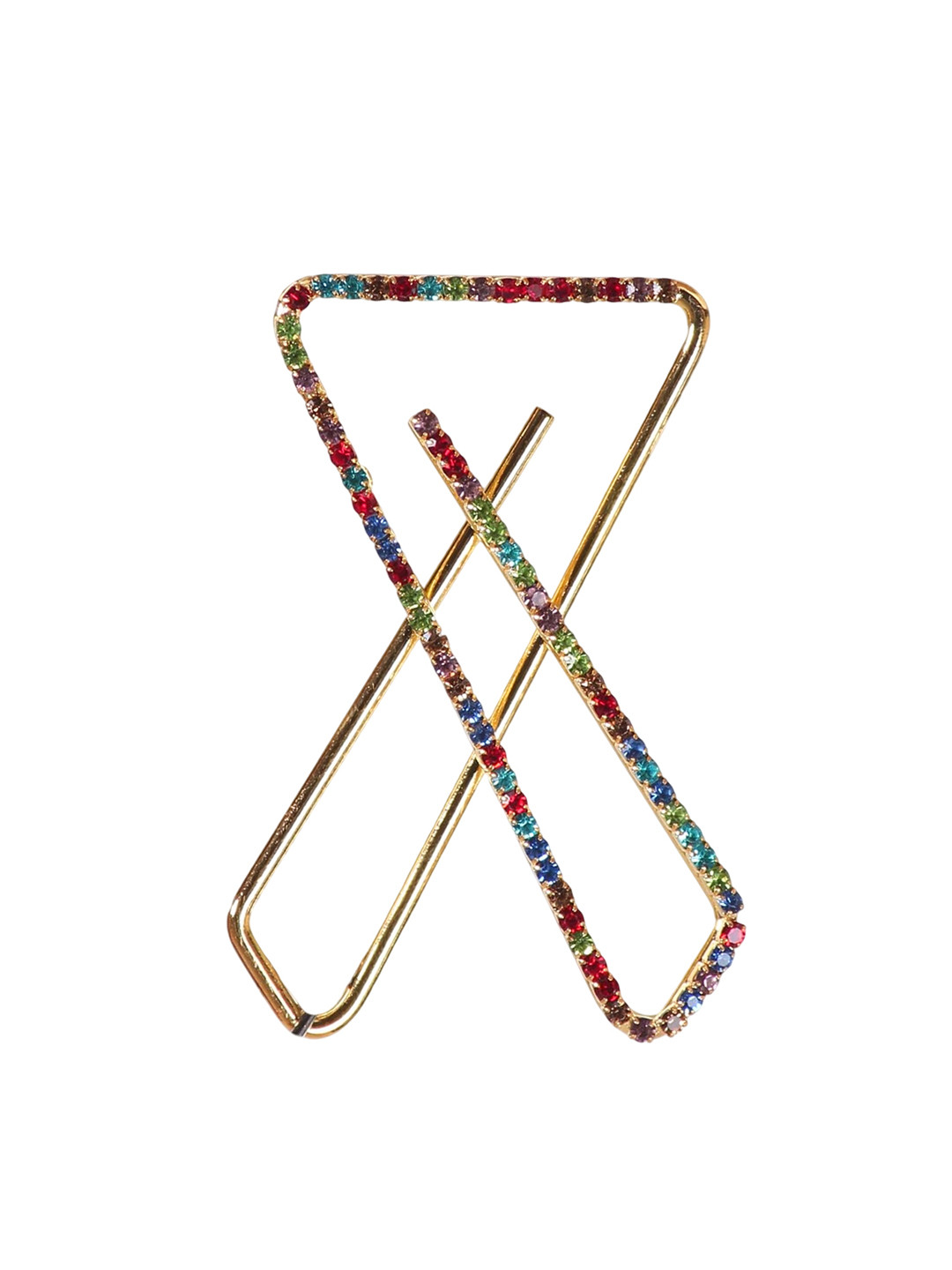 VAMA Women Gold Plated Multicolor Rhinestone Clip On Saree Pleats Pin Brooch