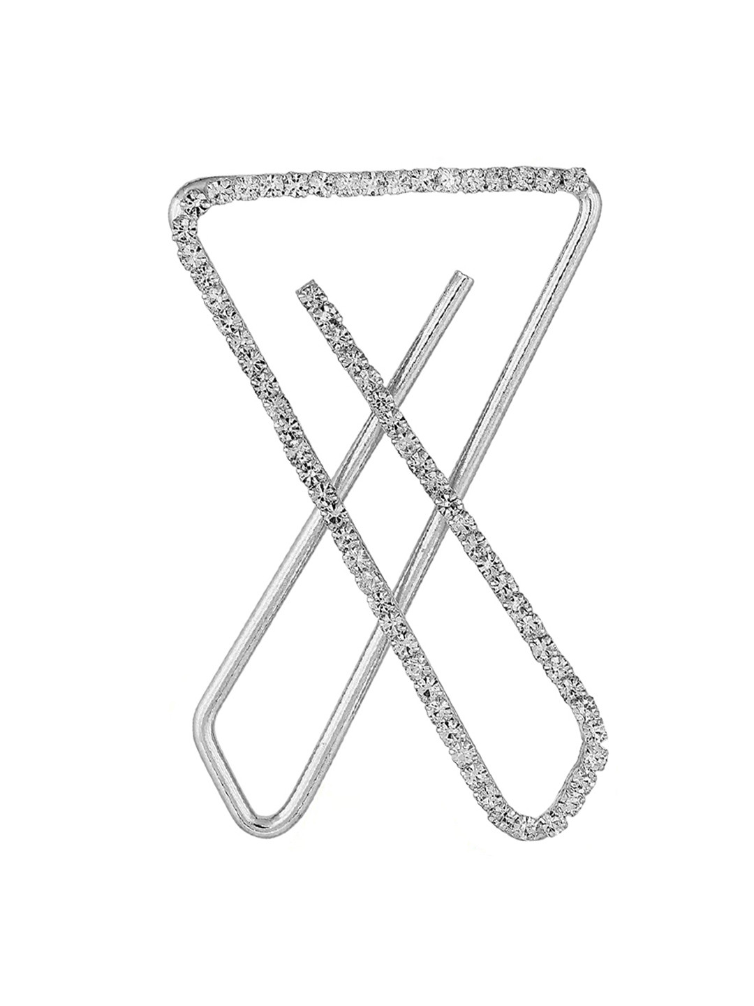 VAMA Women Silver Plated Stone X Safety Sari Draping Holding Heavy Clip On Stone Brooch