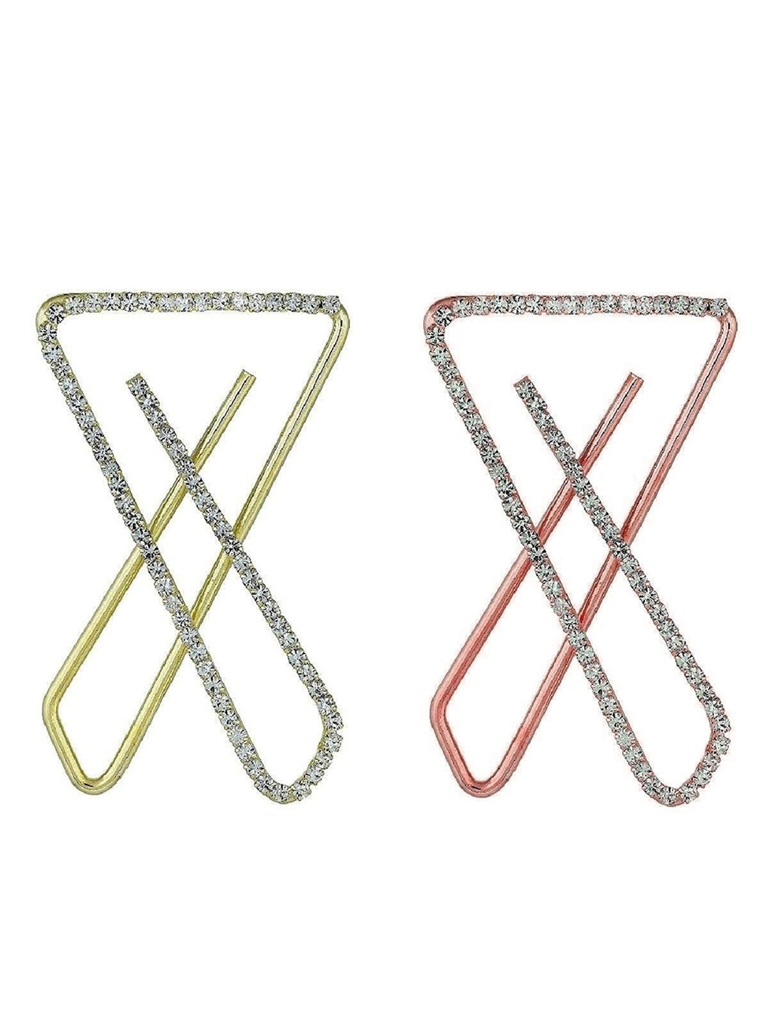 VAMA Gold Rosegold Plated Clip On Stone Safety Saree Pallu Pleats Pin Brooch