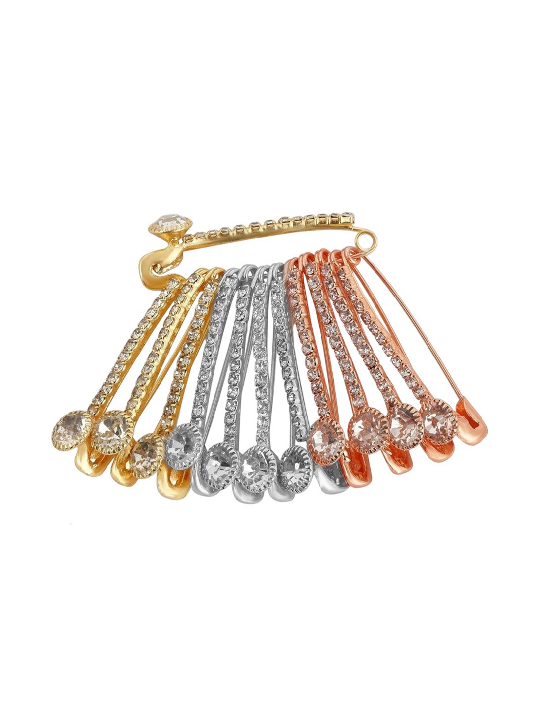 VAMA Women 12 Pcs Multicolor Rhinestone Saree Brooch Pin