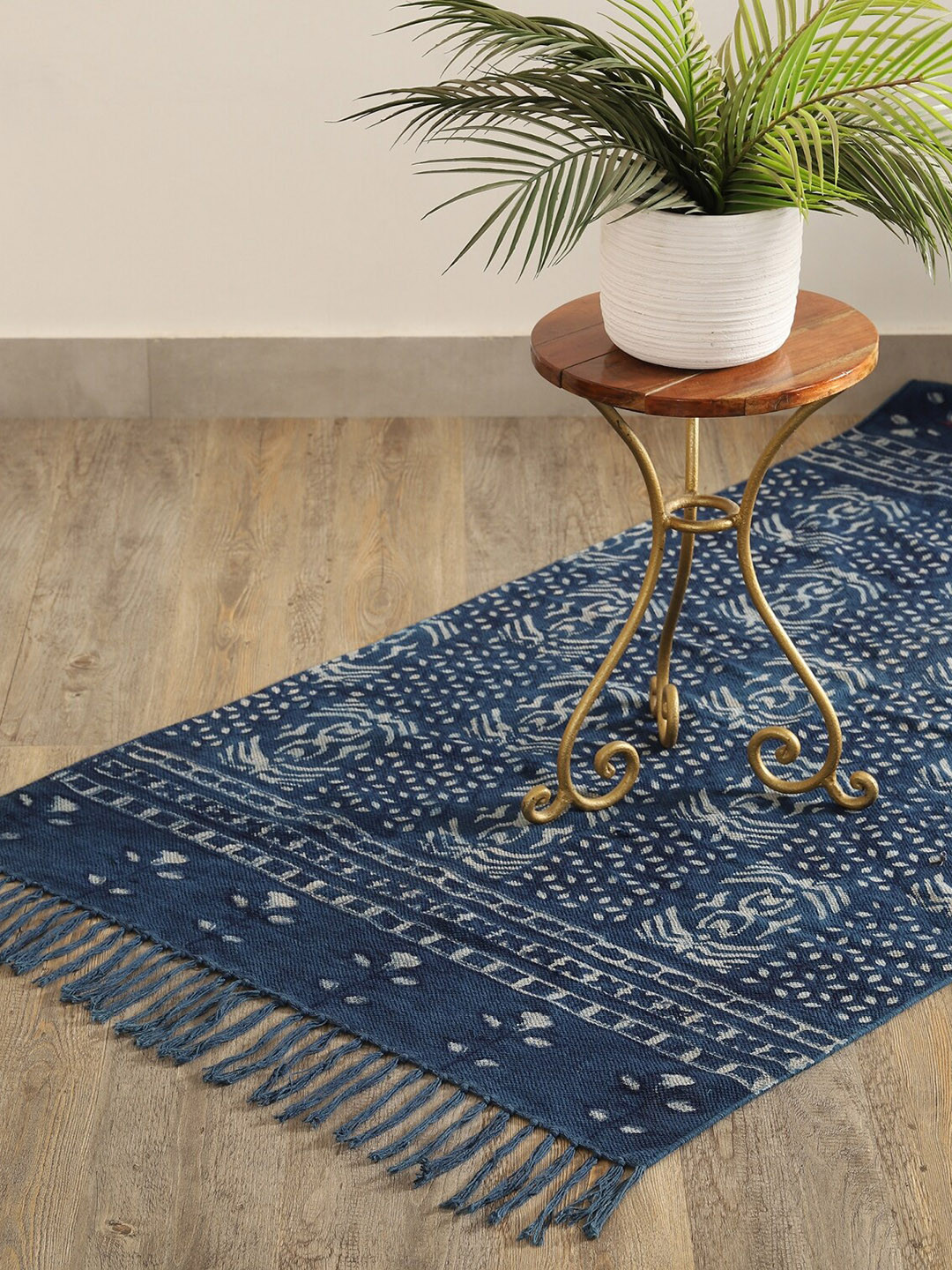 HANDICRAFT PALACE Blue & White Printed Rectangular Cotton Carpet