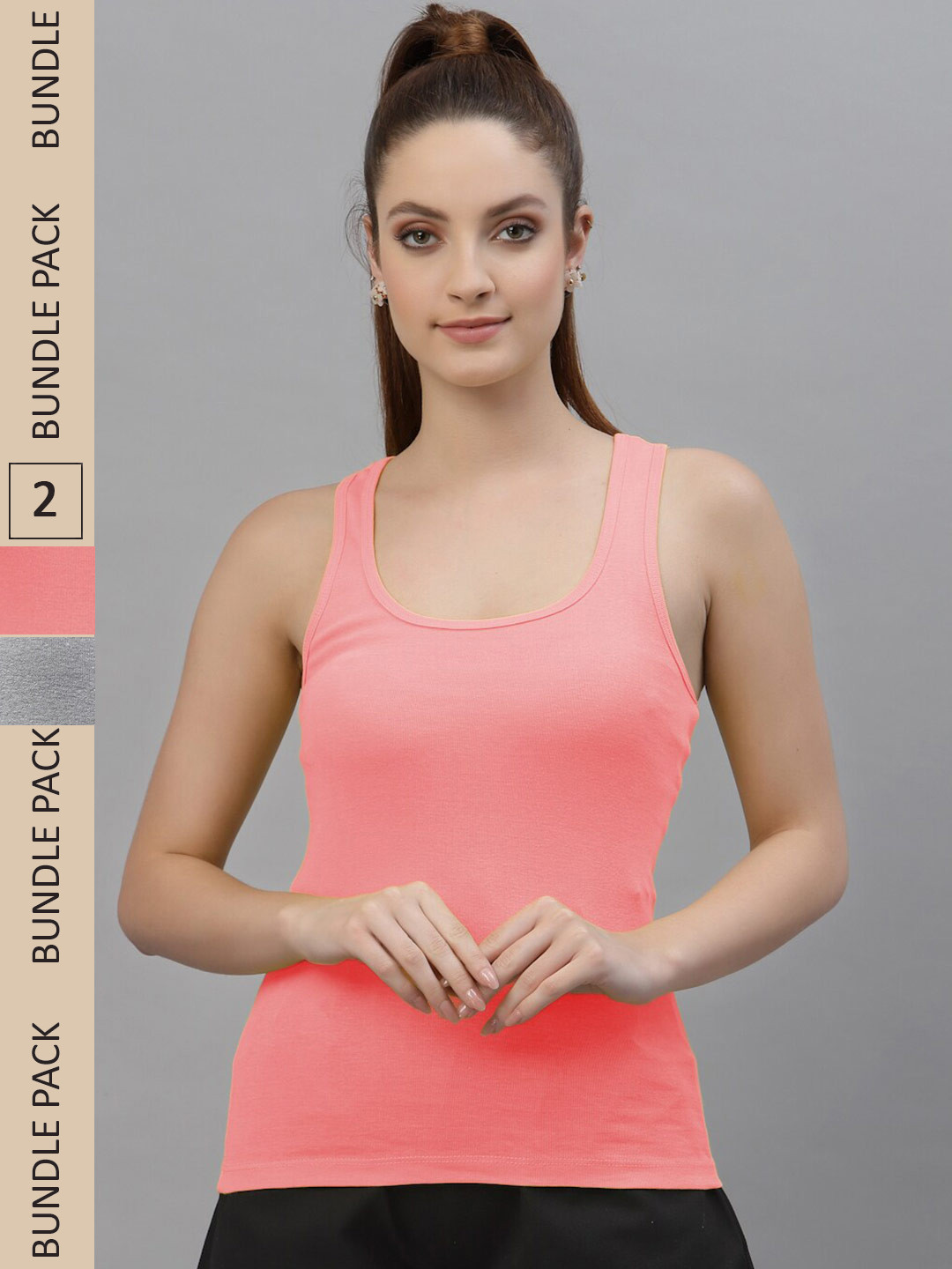 Friskers Pack Of 2 Scoop Neck Racerback Comfort Cotton Perfect Fit Tank Top