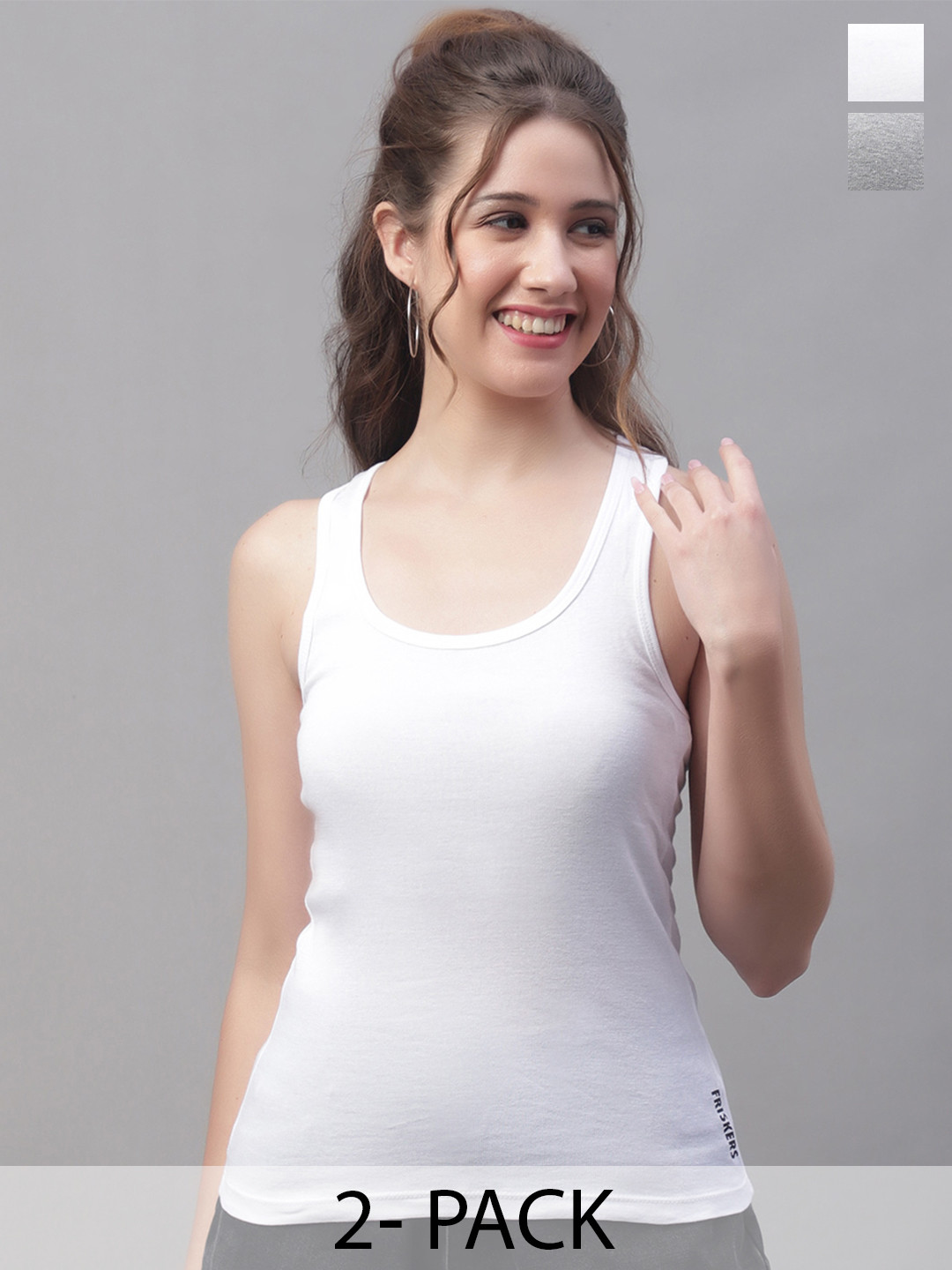Friskers Pack Of 2 Scoop Neck Racerback Comfort Cotton Perfect Fit Tank Top