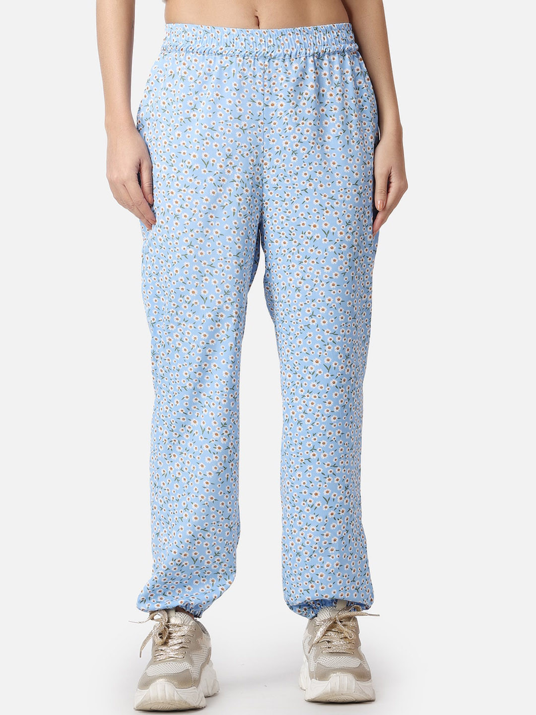 Popwings Women Floral Printed Relaxed Loose Fit High-Rise Easy Wash Joggers