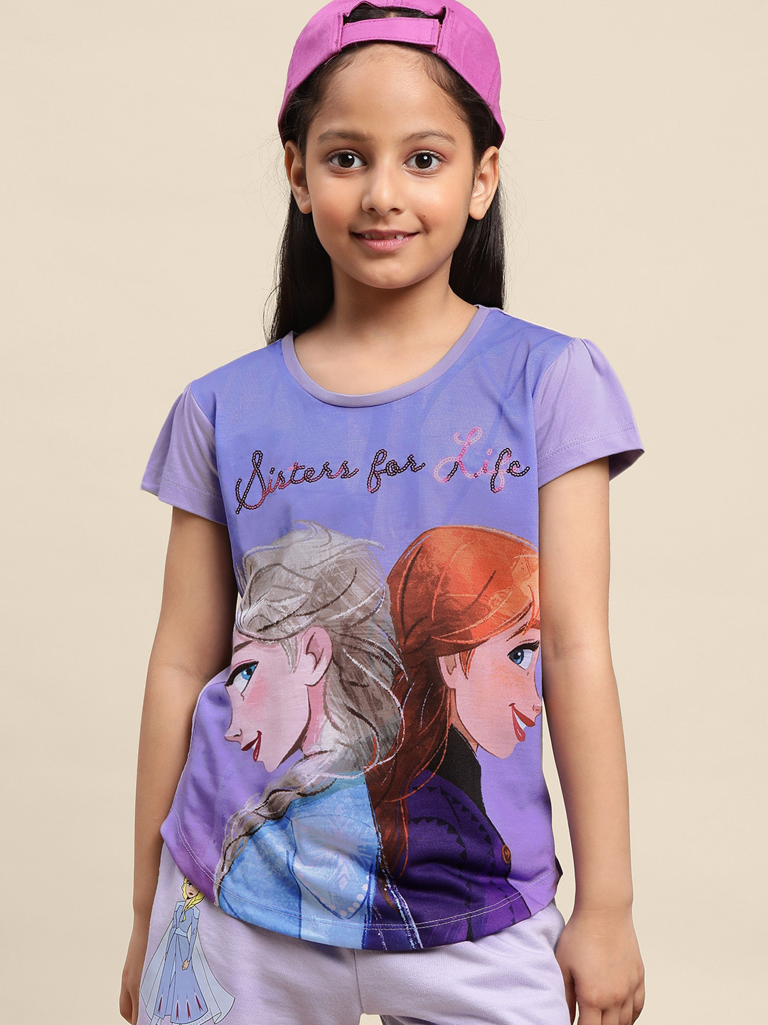 Kids Ville Girls Frozen Printed Puff Sleeves Cotton T-shirt