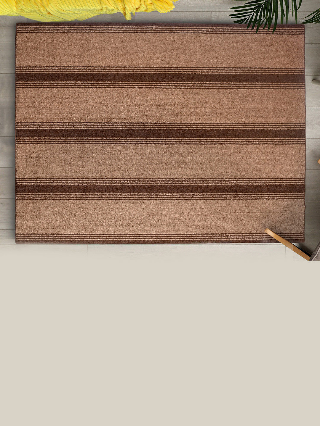 Saral Power Home Brown Striped Anti-skid & Washable Carpet
