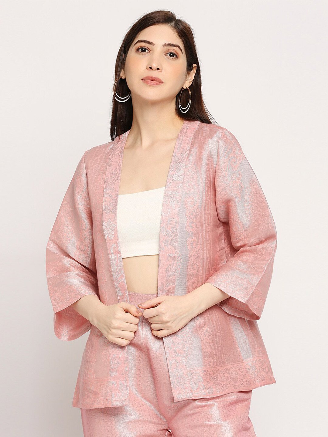 Cloth Haus India Embroidered Cotton Brocade Kimono Shrug