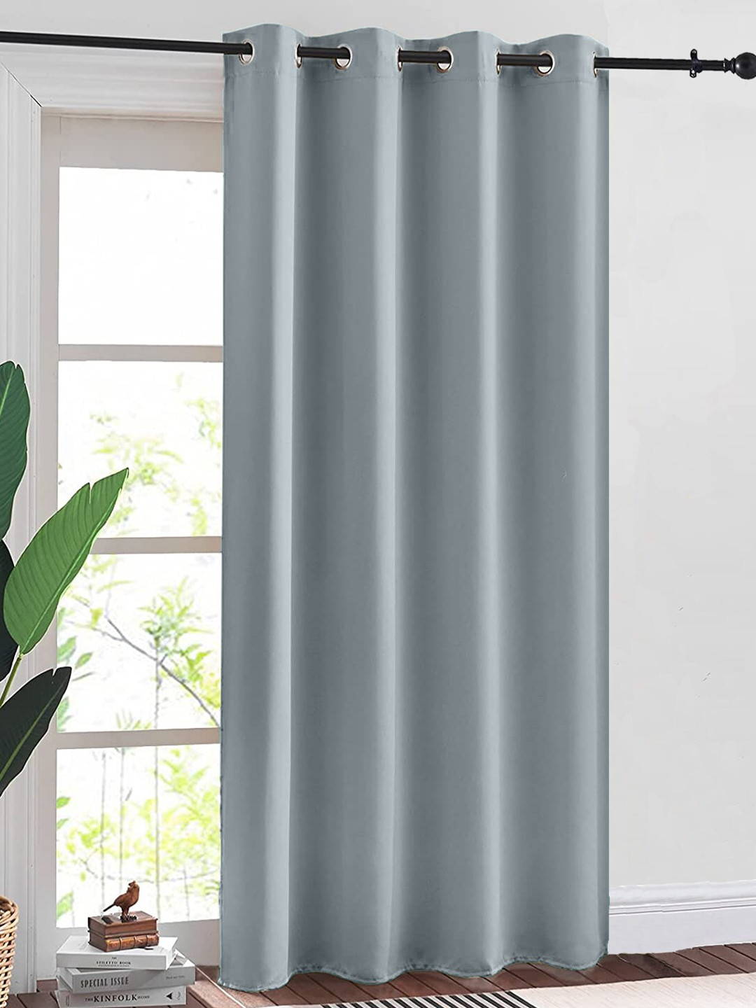 URBAN SPACE Grey Solid Black Out Door Curtain