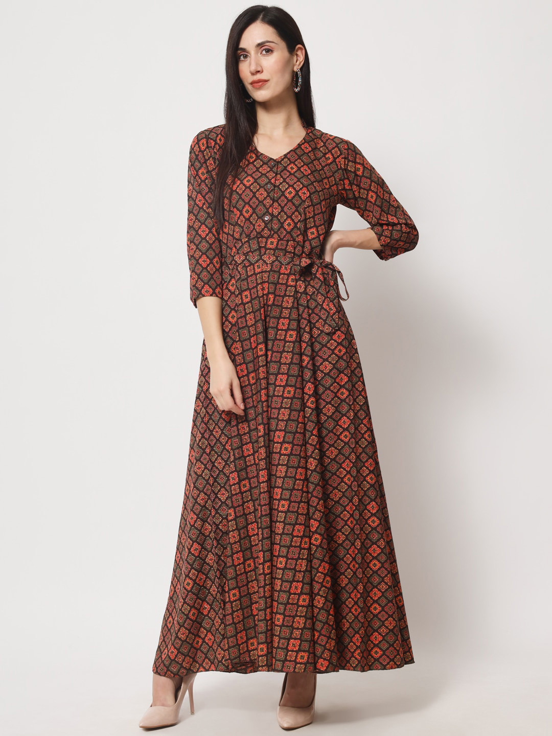 Rudraaksha Creations Ethnic Motifs Printed Fit & Flare Maxi Dress
