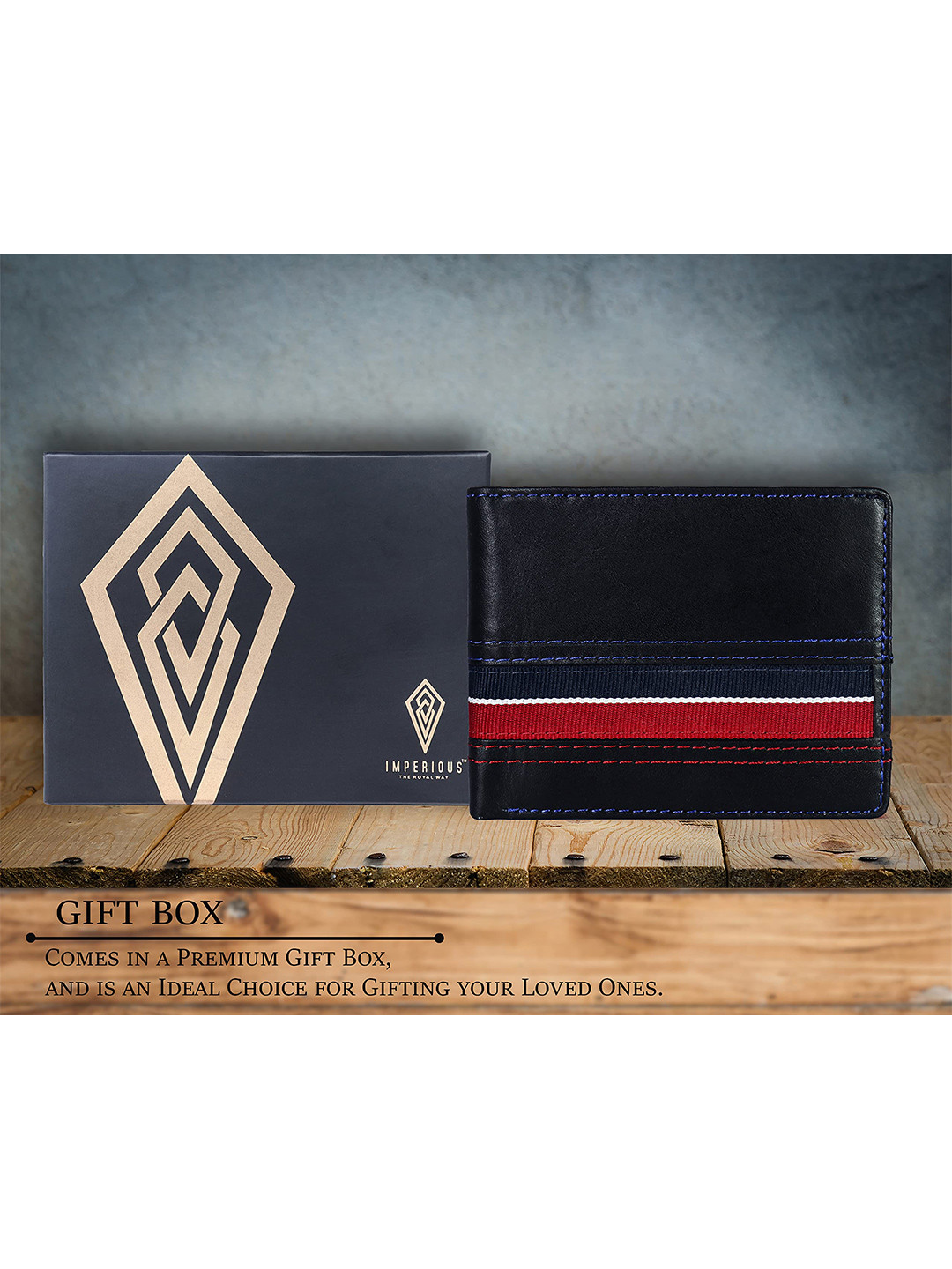 Imperious- The Royal Way Unisex Black & Red Embellished Leather Two Fold Wallet