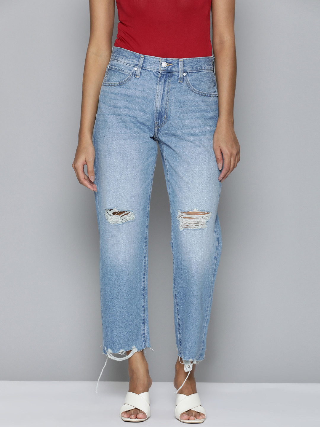 Levis Women Baggy Fit Ripped Jeans