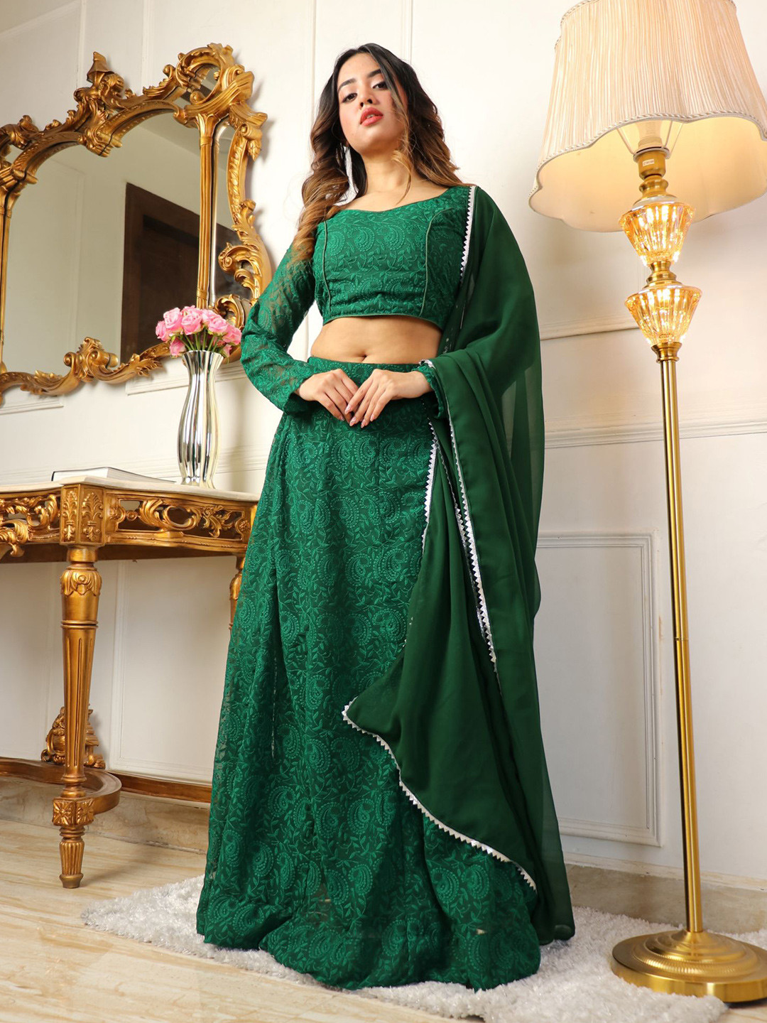 Virah Fashion Thread Work Embroidered Lehenga & Blouse With Dupatta