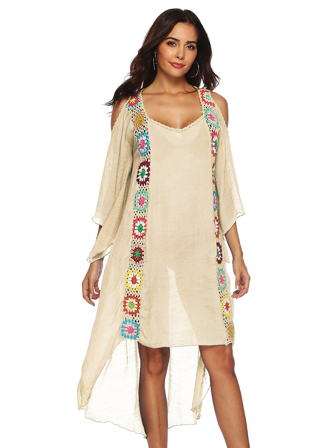 JC Collection Self Design Cold-Shoulder Sleeves High-Low Cover Up Dress