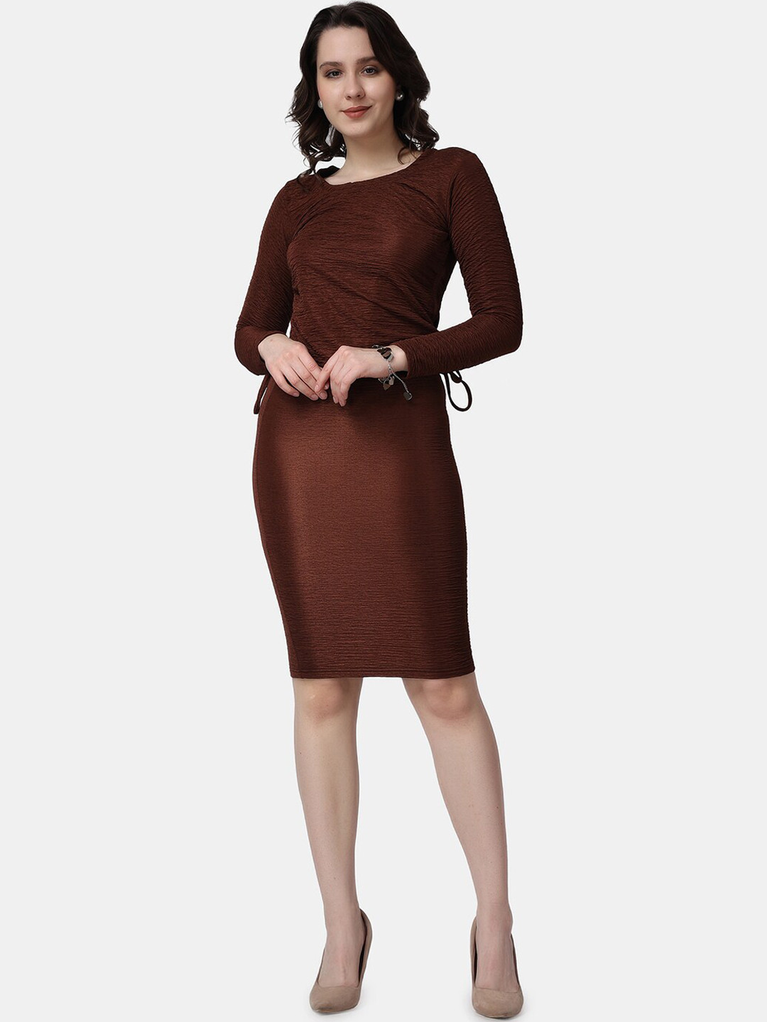Popwings Self Design Crop Top With Pencil Skirt