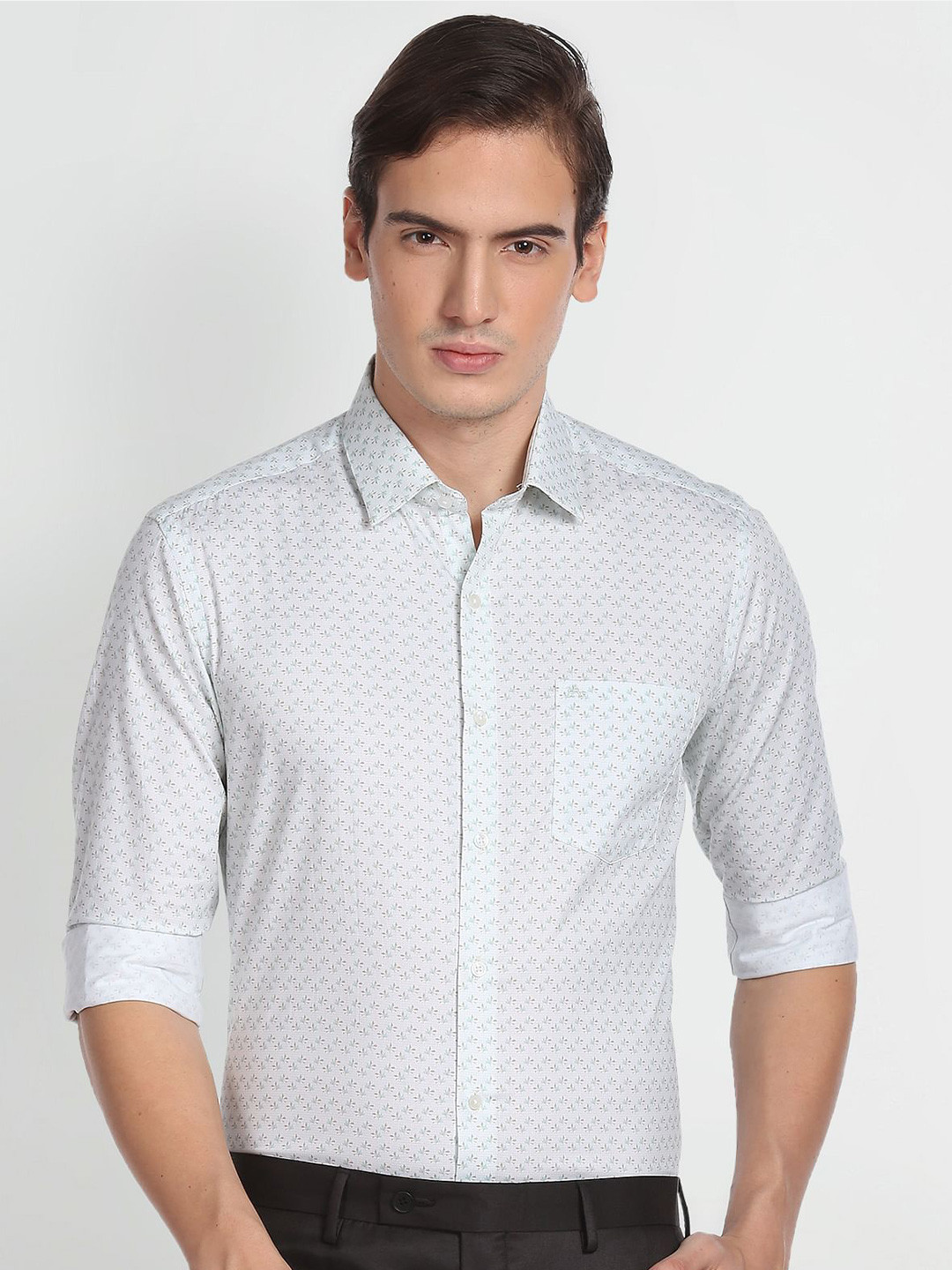 Arrow Conversational Printed Spread Collar Pure Cotton Slim Fit Formal Shirt