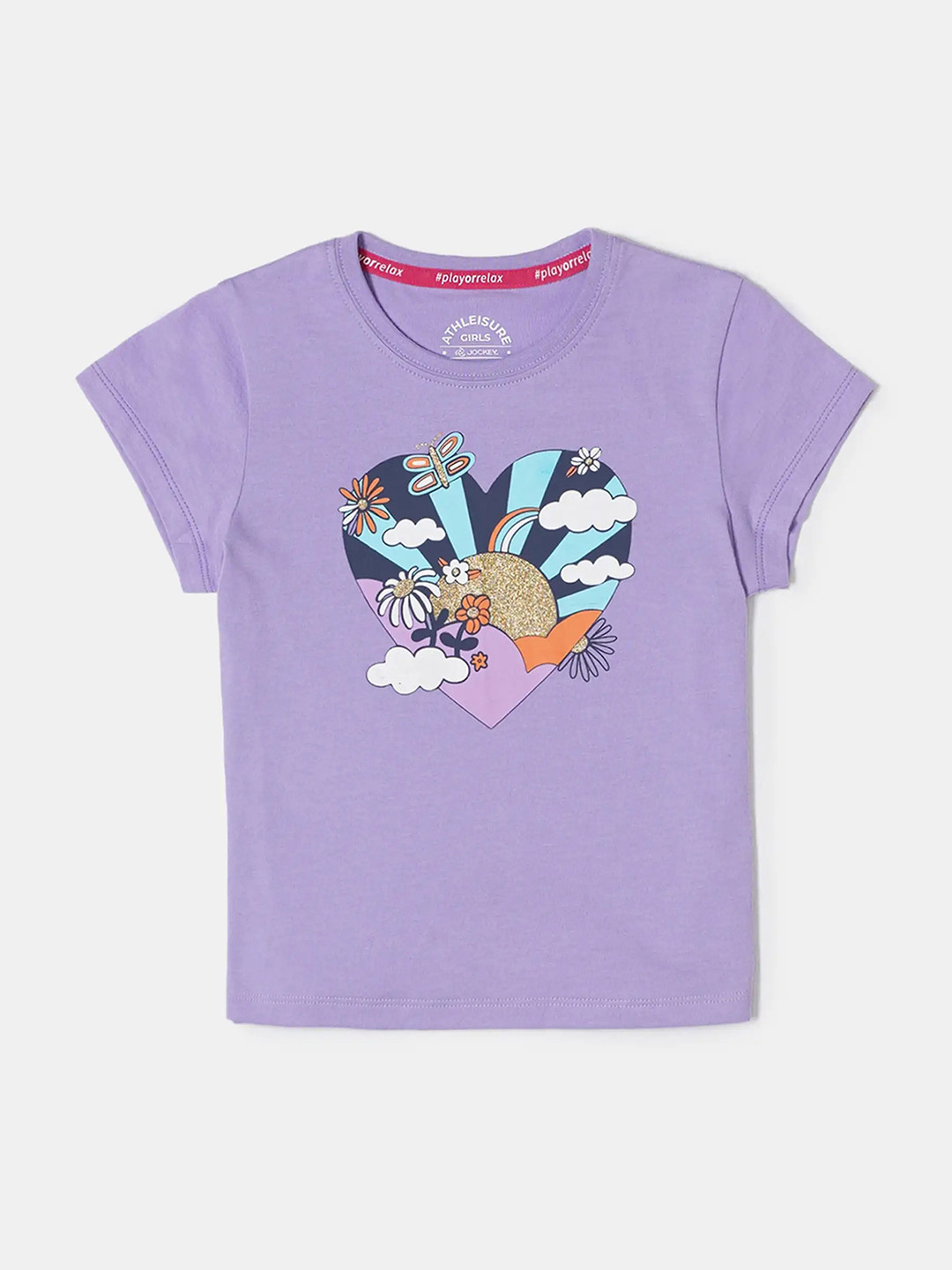 Jockey Girl's Super Combed Cotton Graphic Printed Round Neck Short Sleeve Tshirt-AG01