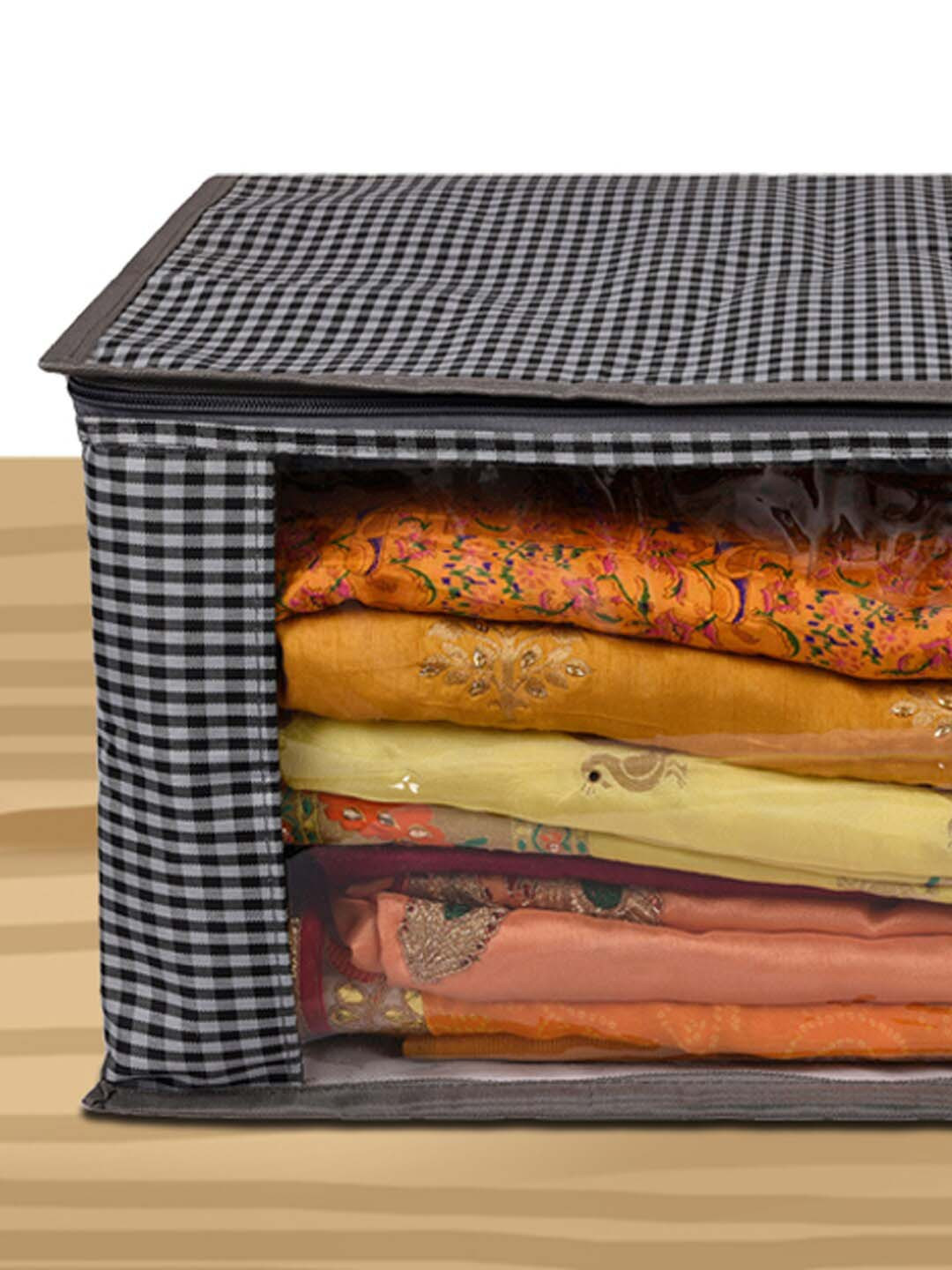 Kuber Industries 2-Pcs Grey & Black Saree Cover With Slider Zip