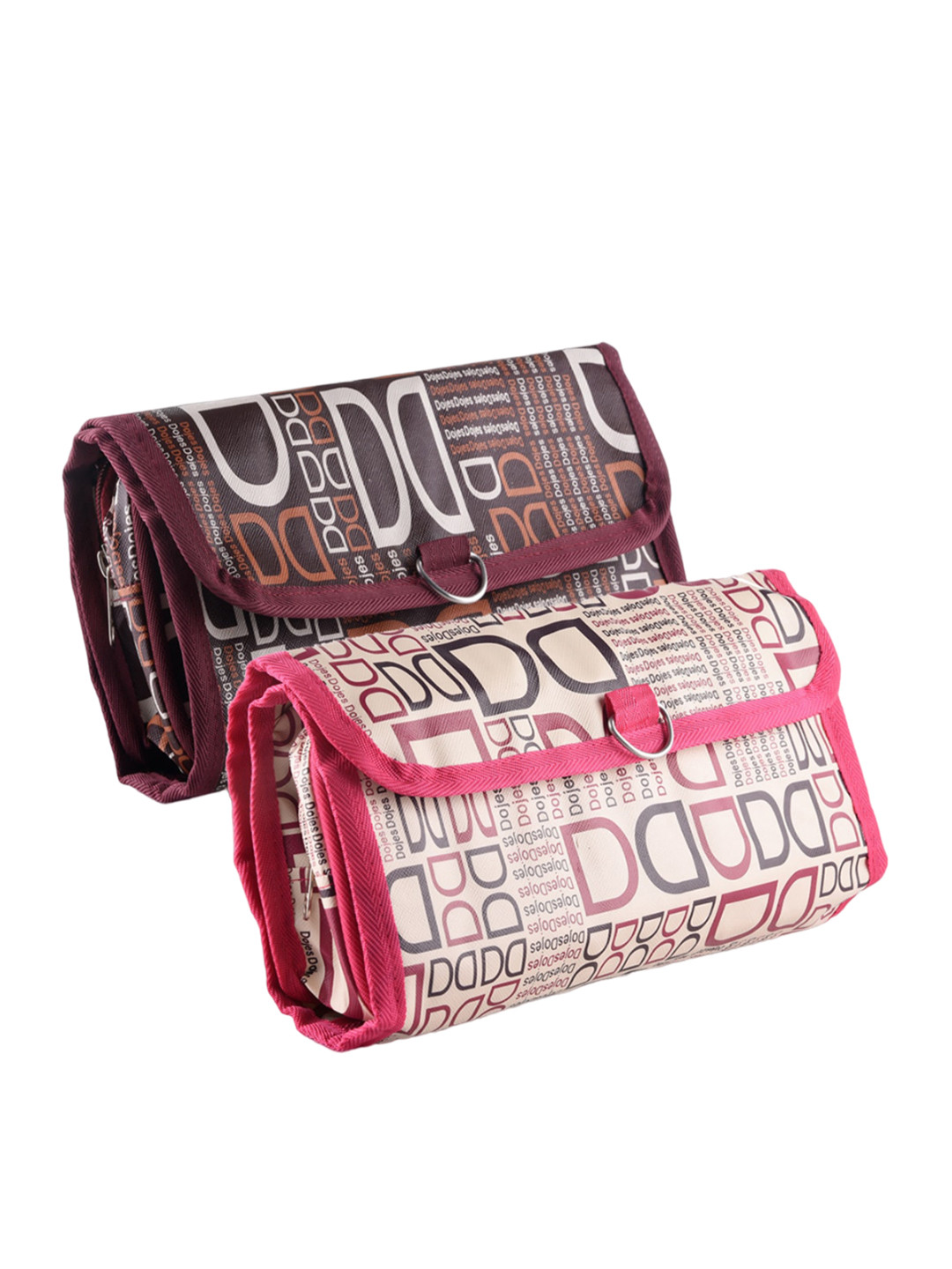 Kuber Industries 2-Pcs Pink & Brown Printed Hanging Organizers