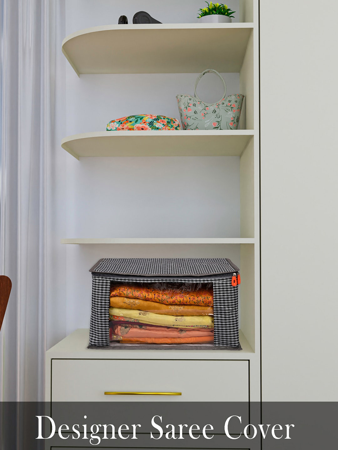 Kuber Industries 3-Pcs Grey & White Saree Cover With Slider Zip