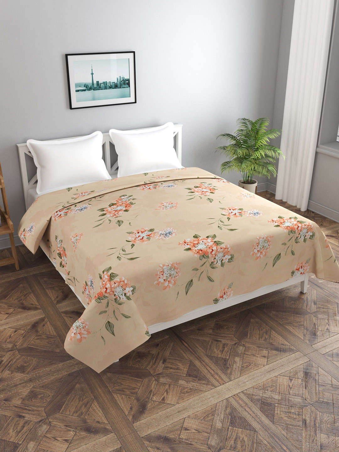 MORADO Peach-Coloured Floral 180 GSM Double Duvet Cover