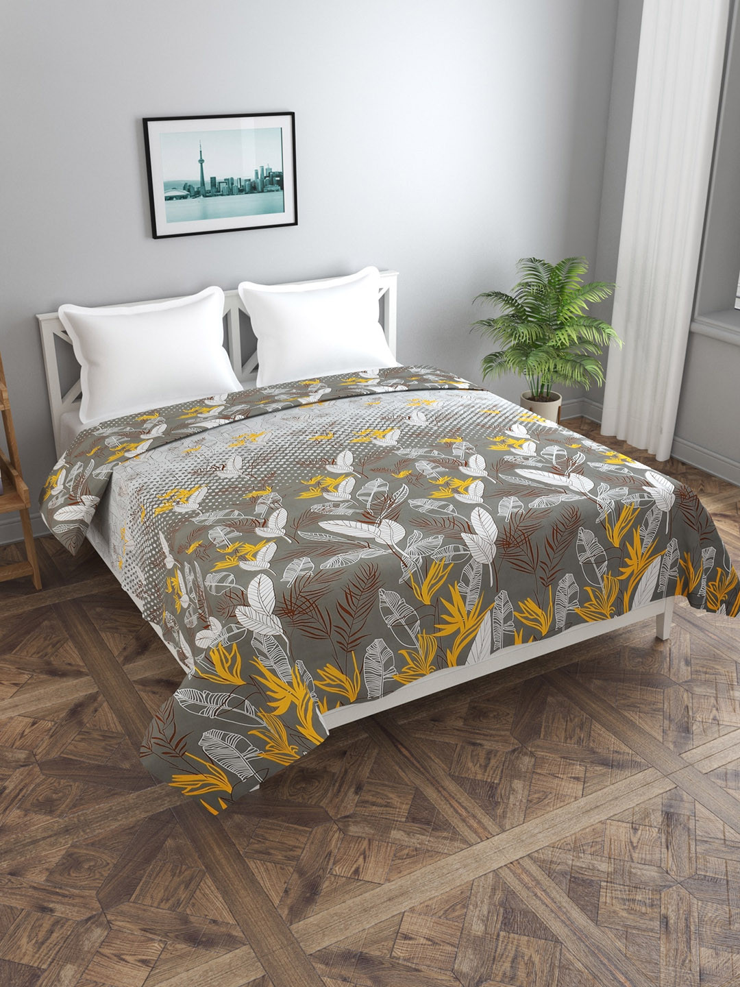 MORADO Charcoal Grey Floral 180 GSM Double Duvet Cover