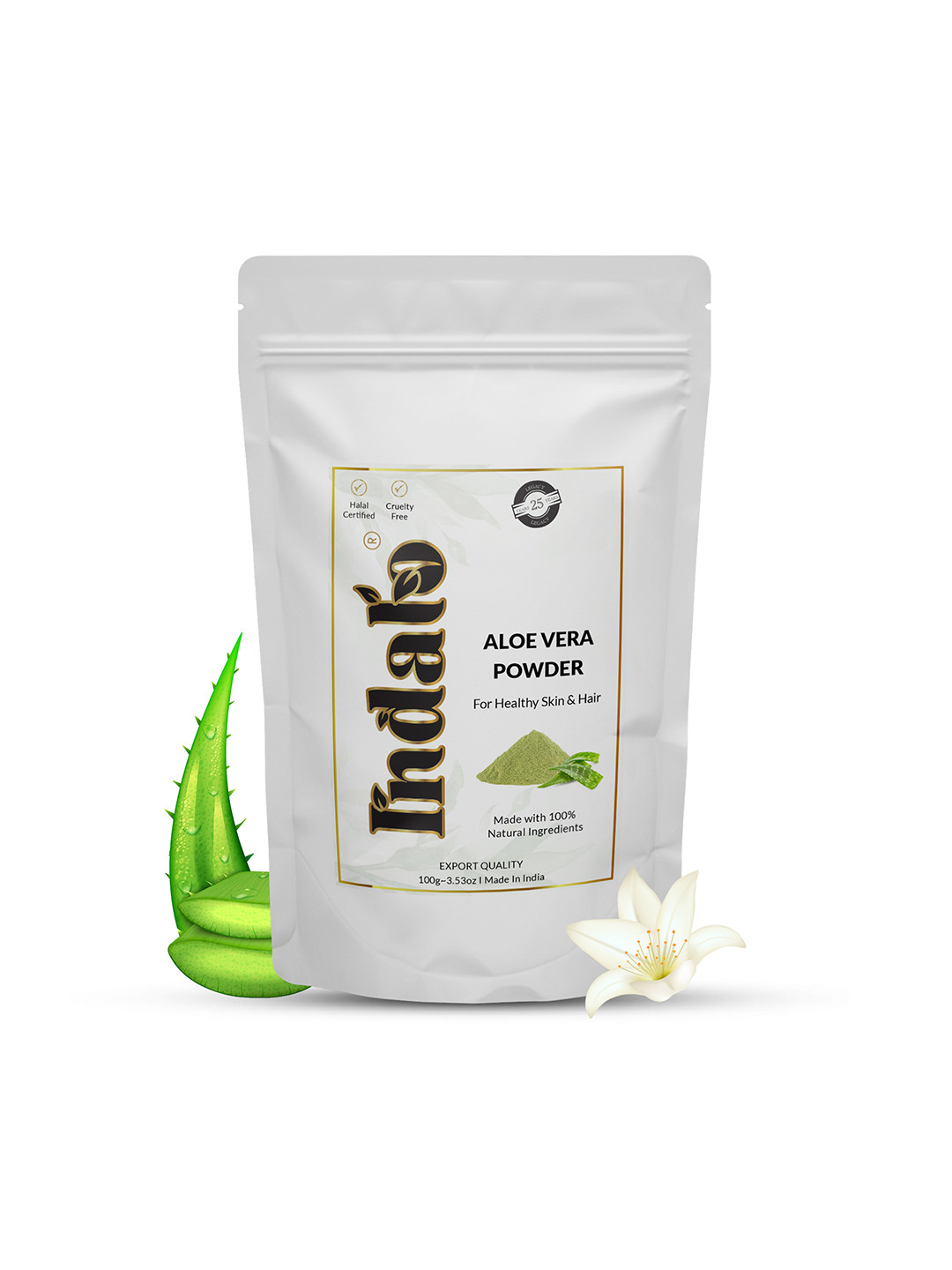 INDALO Natural Aloe Vera Powder for Skin & Hair | For All Skin & Hair Types (100g)