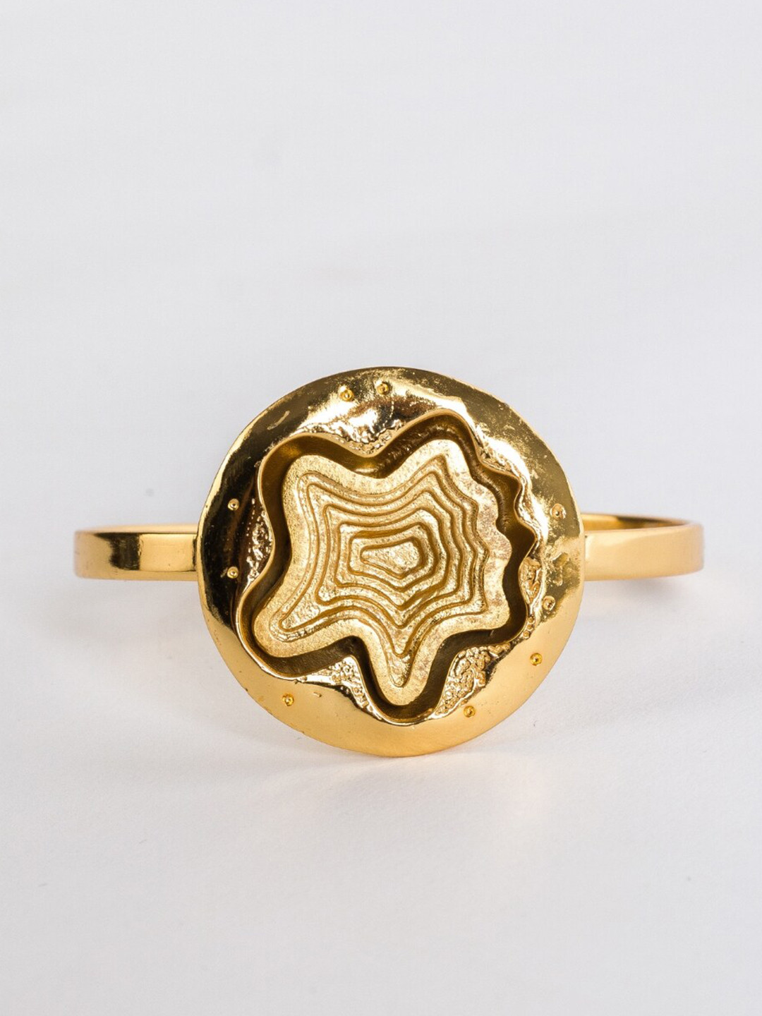 TANN TRIM Circular Hollow Layered Cuff 22 Kt Gold Plated Bracelet