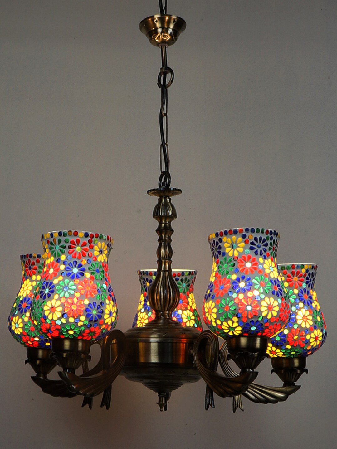 Devansh White & Gold-Toned Mosaic Textured Glass Chandelier Ceiling Lamp