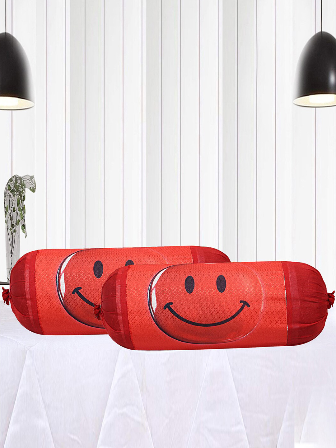 Kuber Industries Red & Black 6-Pcs Smile Ball Printed Cotton Bolster Covers