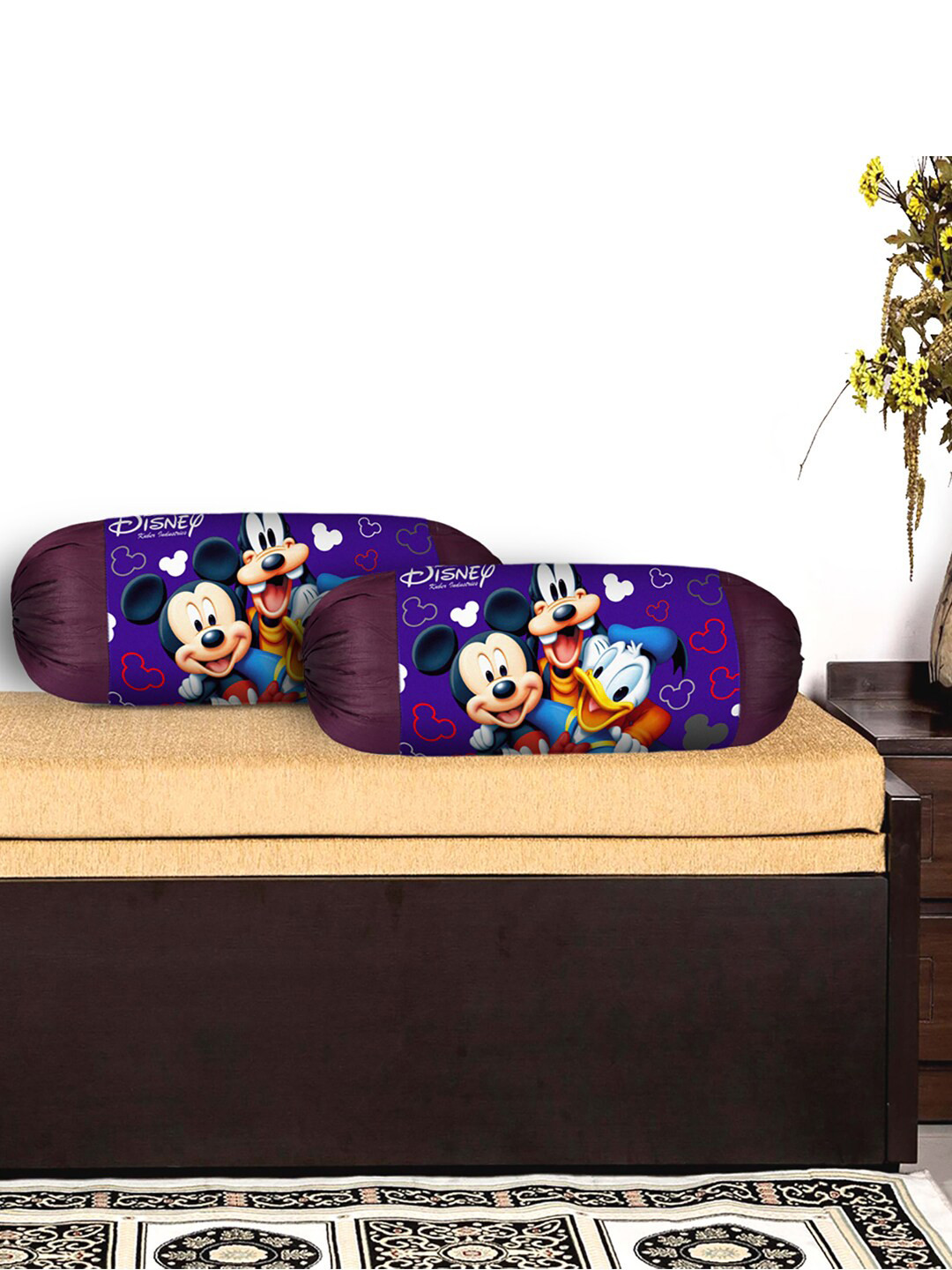 Kuber Industries Maroon & Blue 6-Pcs Disney Team Mickey Printed Bolster Covers