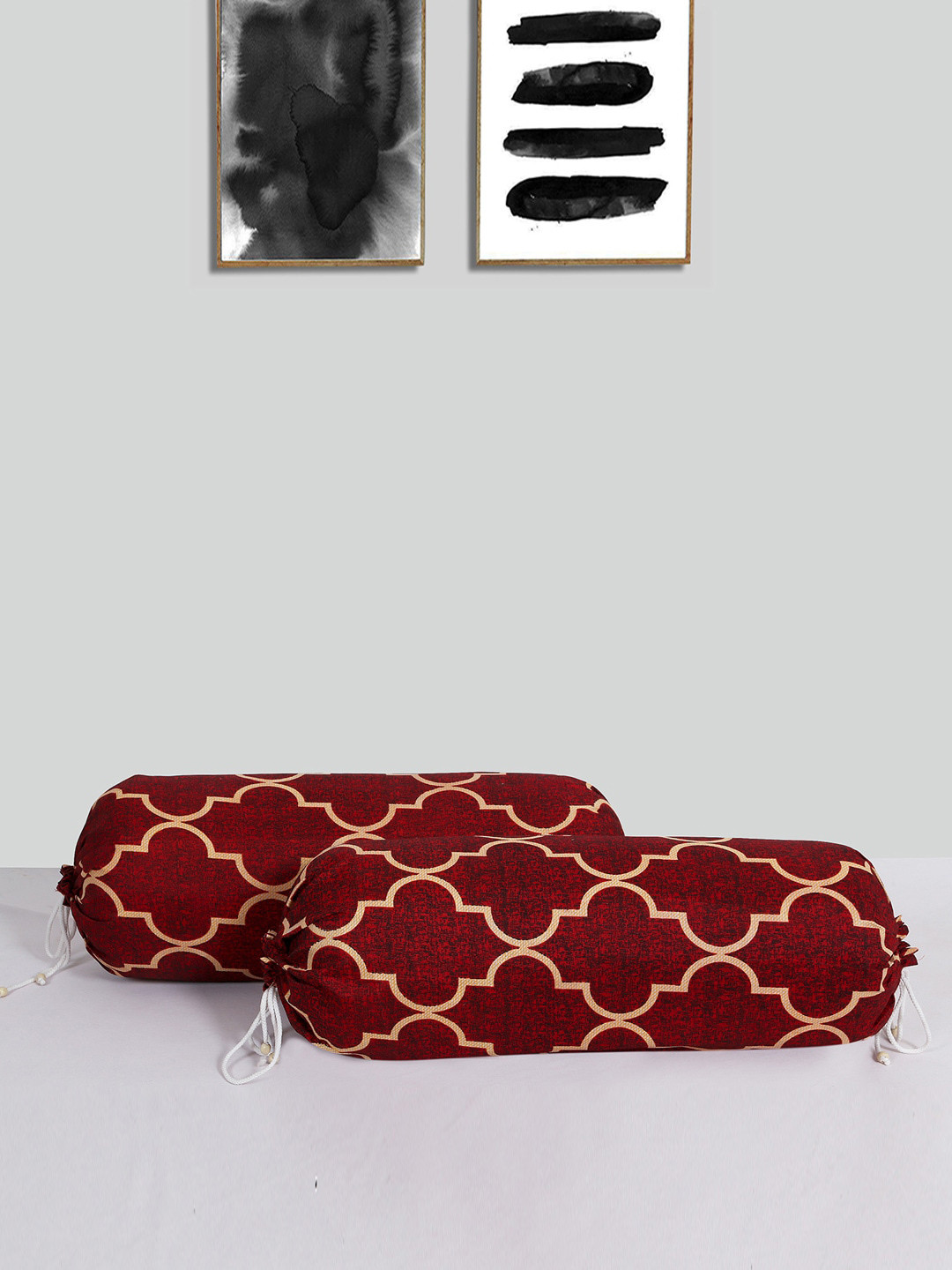 Kuber Industries Red & Yellow 2-Pcs Lattice Printed Cotton Bolster Covers