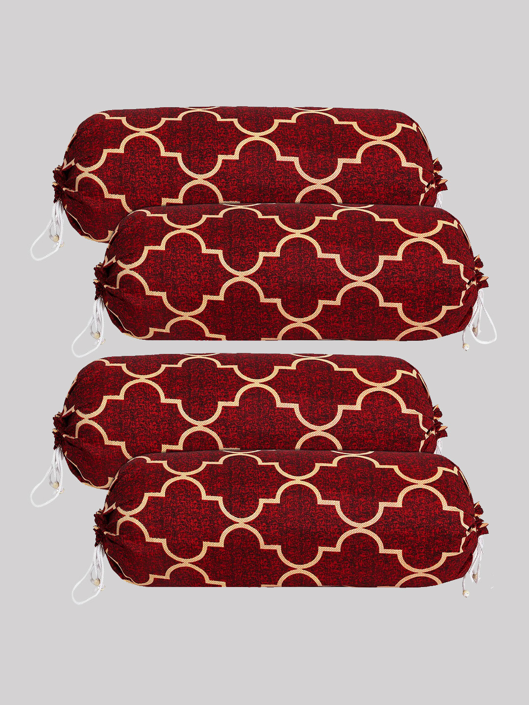 Kuber Industries Red & Yellow 4-Pcs Lattice Printed Cotton Bolster Covers