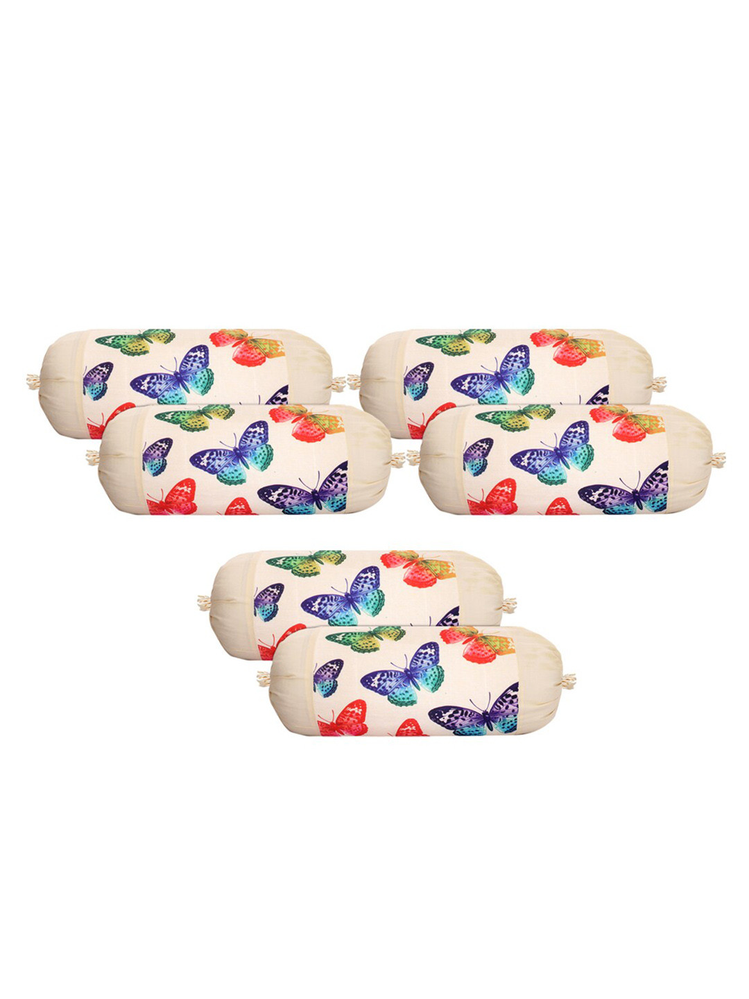 Kuber Industries Cream & Blue 6 Pieces Butterfly Printed Bolster Covers