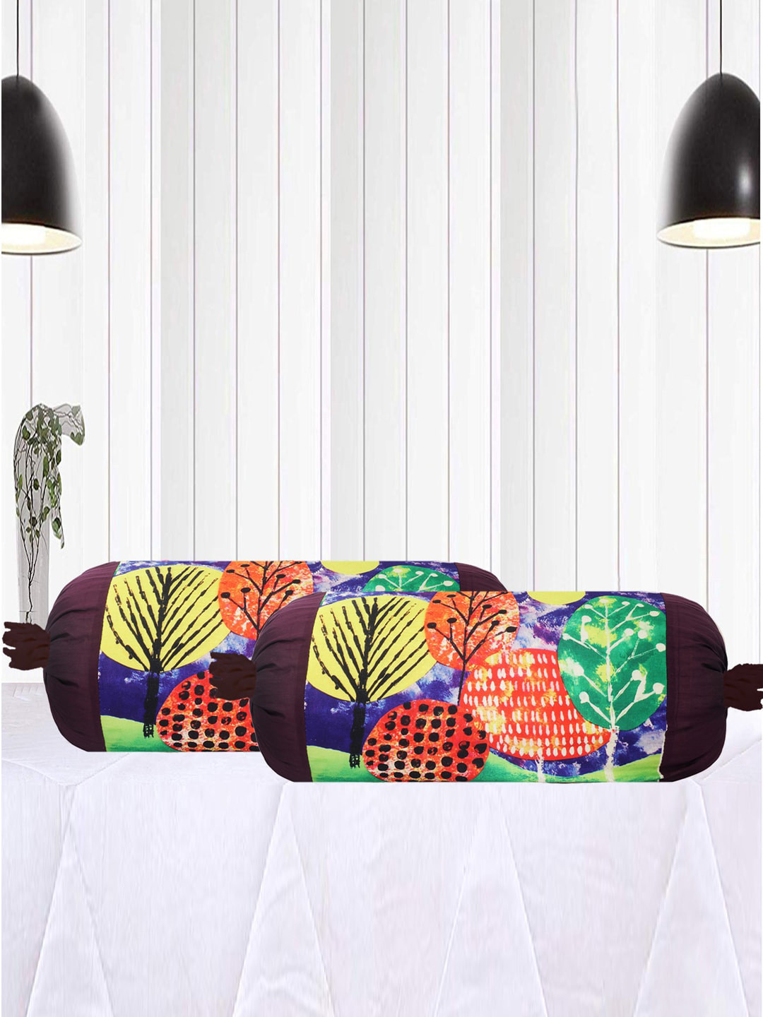 Kuber Industries Brown & Orange 2 Pieces Mushroom Printed Bolster Covers