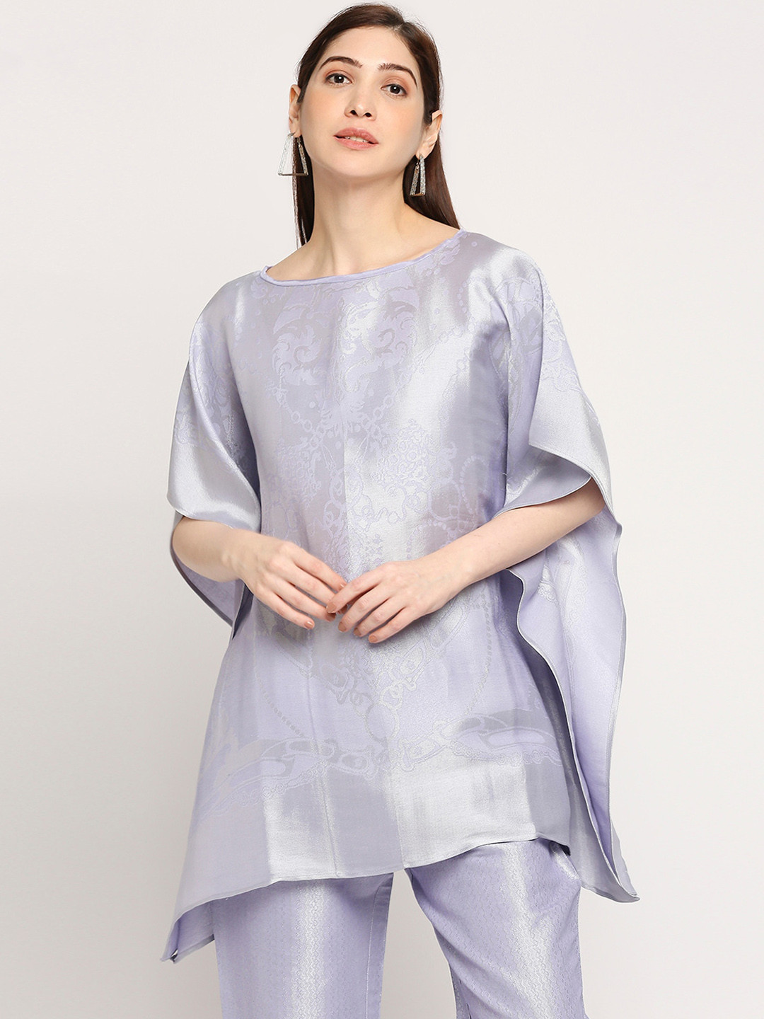 Cloth Haus India Boat Neck Kimono Sleeve Brocade Longline Cotton Kaftan Top