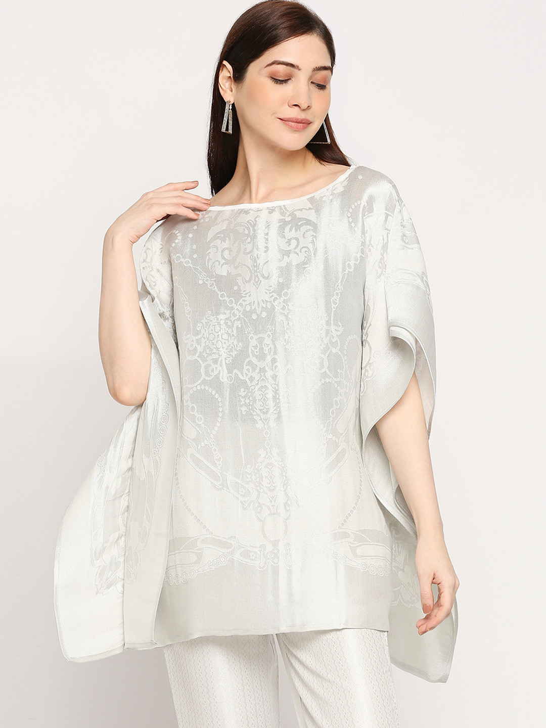 Cloth Haus India Women Floral Woven Design Brocade Longline Kaftan Top