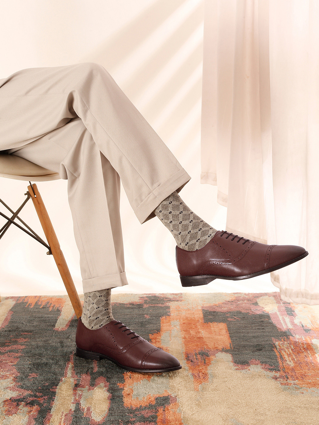 Men Rosewood Leatherette Oxford Formal Shoes