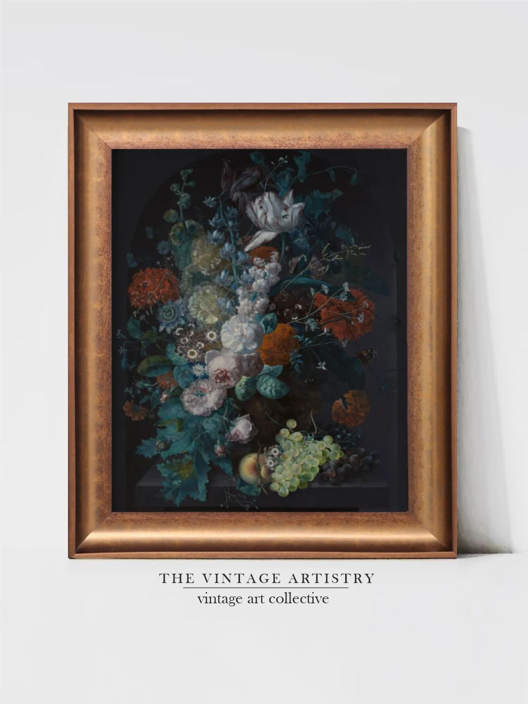 THE VINTAGE ARTISTRY Teal Green A Vase of Flowers Painting Wall Art