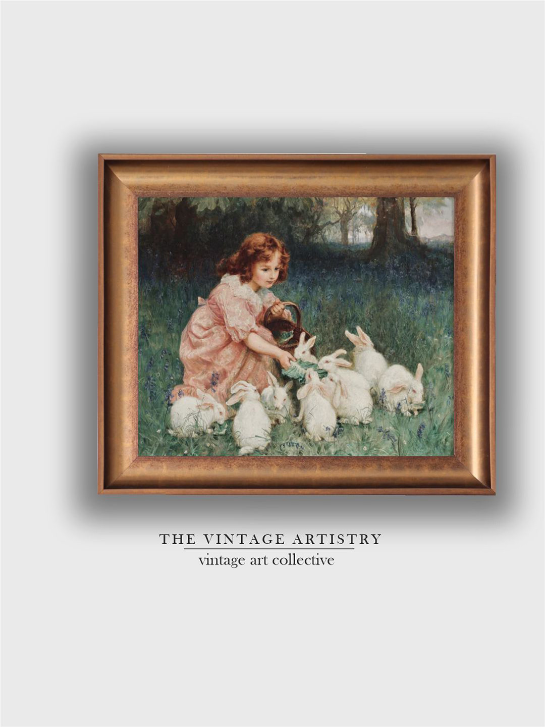 THE VINTAGE ARTISTRY Girl Feeding Rabbit Canvas Rectangle Paintings Wall Art - 18 x 14 In