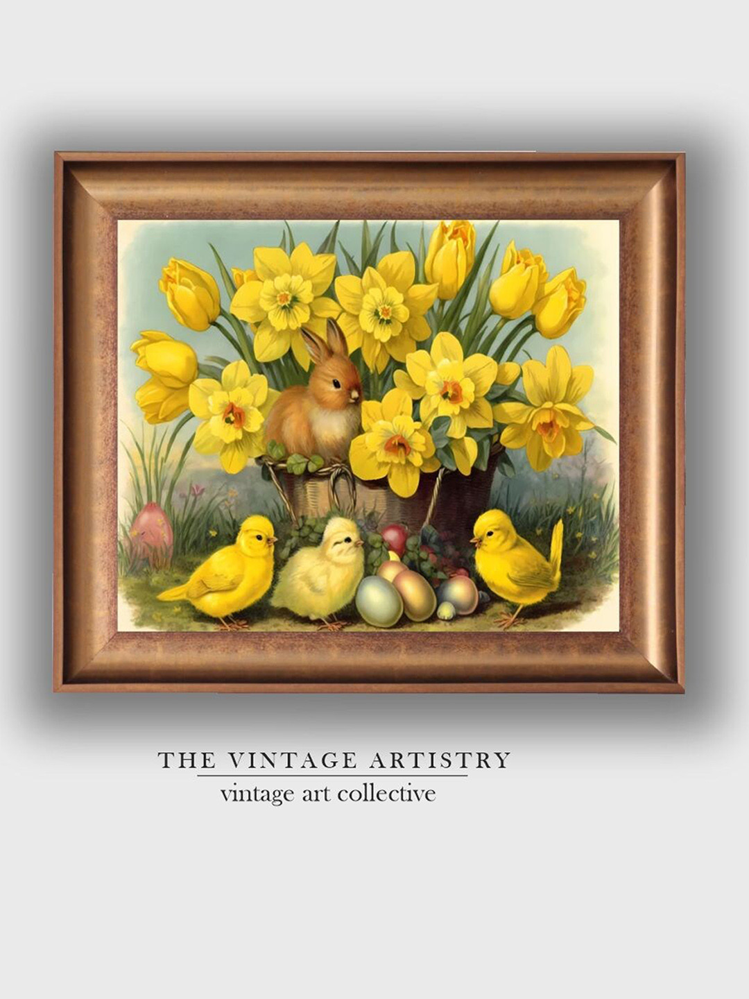 THE VINTAGE ARTISTRY Chicks Basket Violets Vintage Art Paintings Wall Art - 14 x 18In
