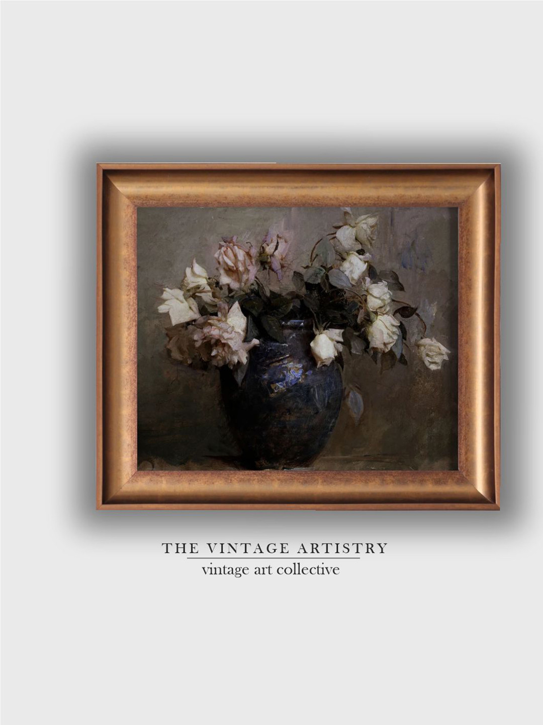 THE VINTAGE ARTISTRY Brown Roses Still Life Painting Wall Art